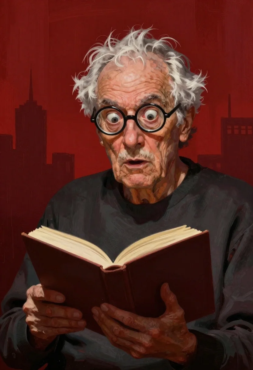 Digital Painting Elderly Man With Shocked Expression Reading Book Subject reference photo