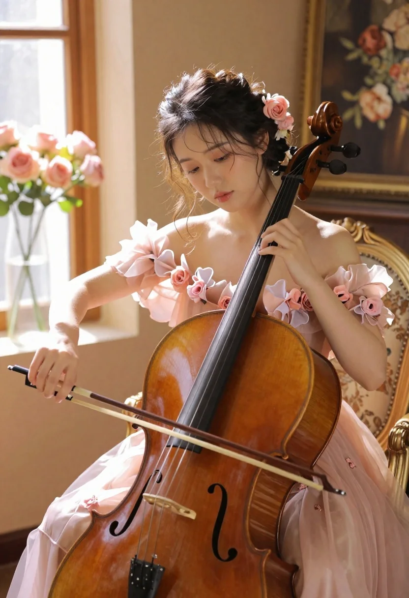 Young Woman With Dark Hair Styled Updo Adorned With Flowers