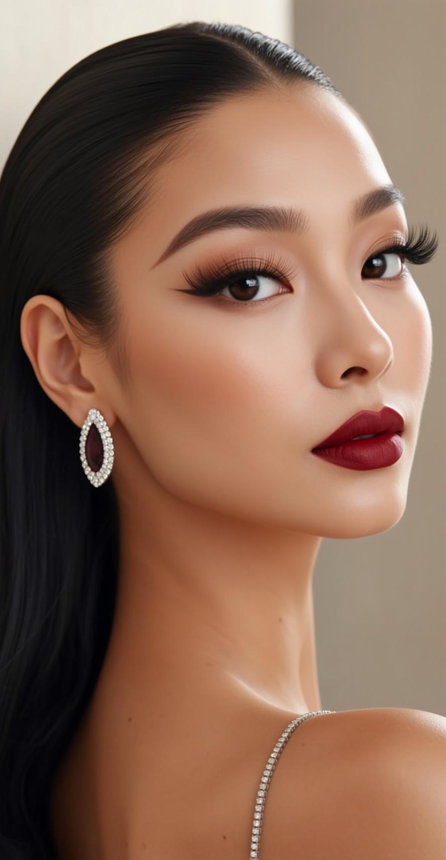 Photorealistic Portrait Young Asian Woman Captured Close-up Slightly Angled Shot
