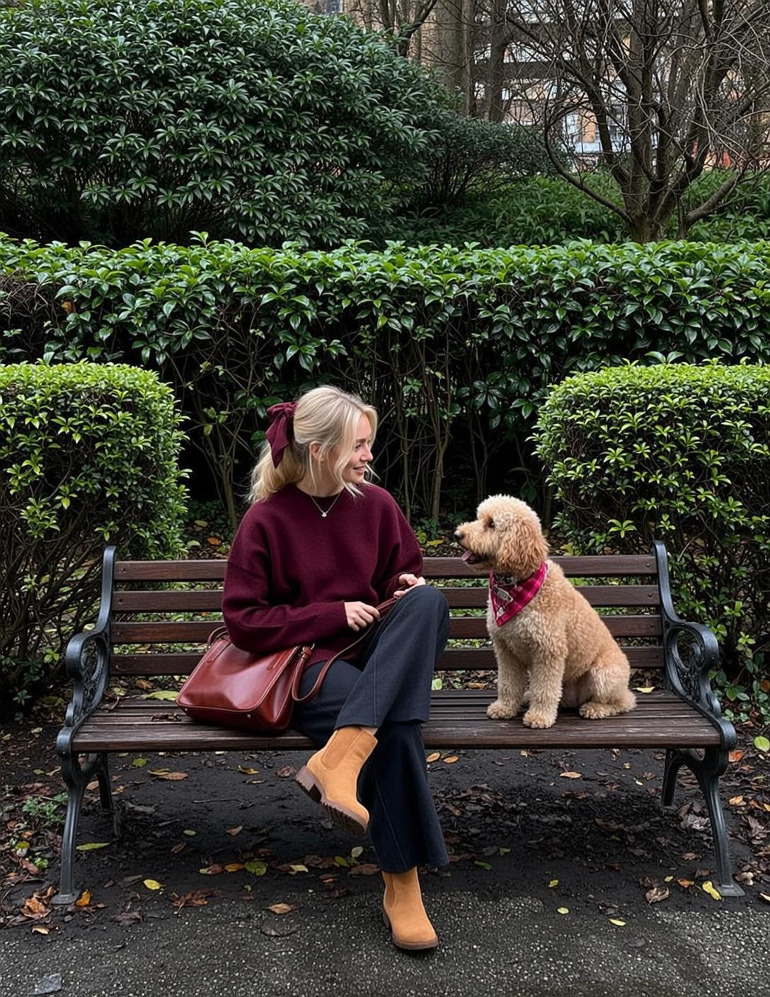 Burgundy Sweater Wide Leg Portrait
