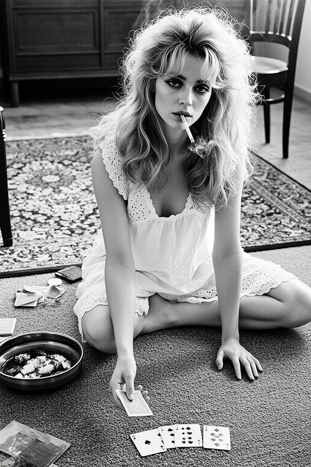 Black And White Medium Shot Photograph Shows Young Woman With