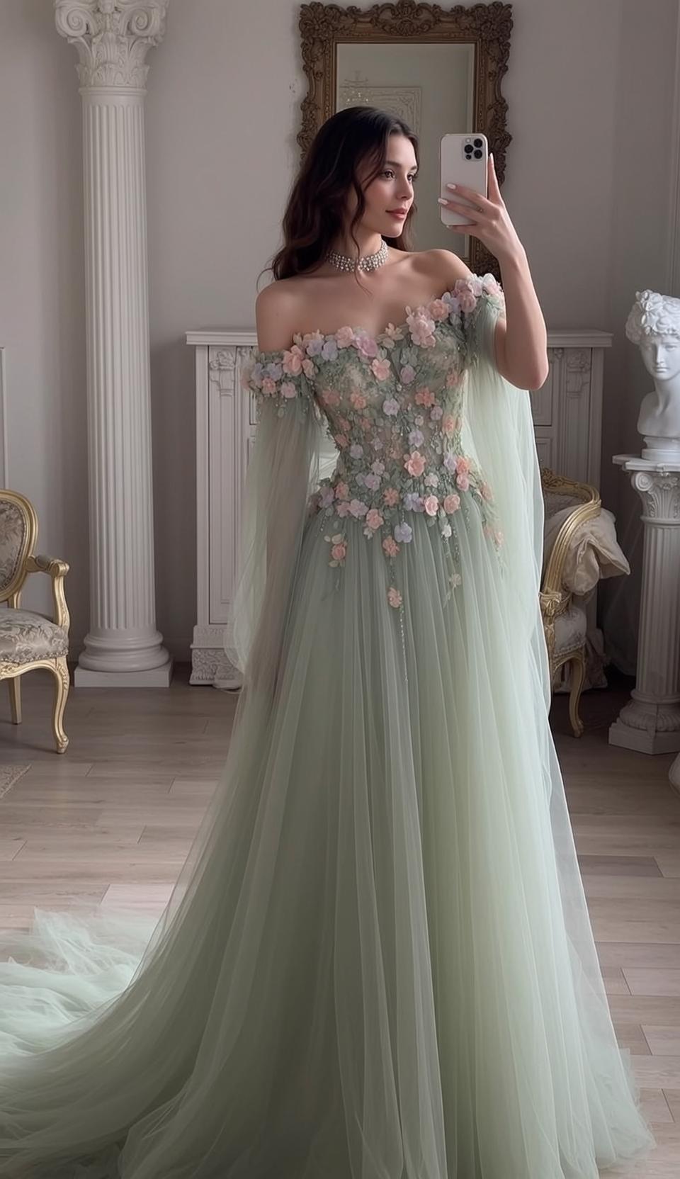 Green Tulle Mirror Selfie