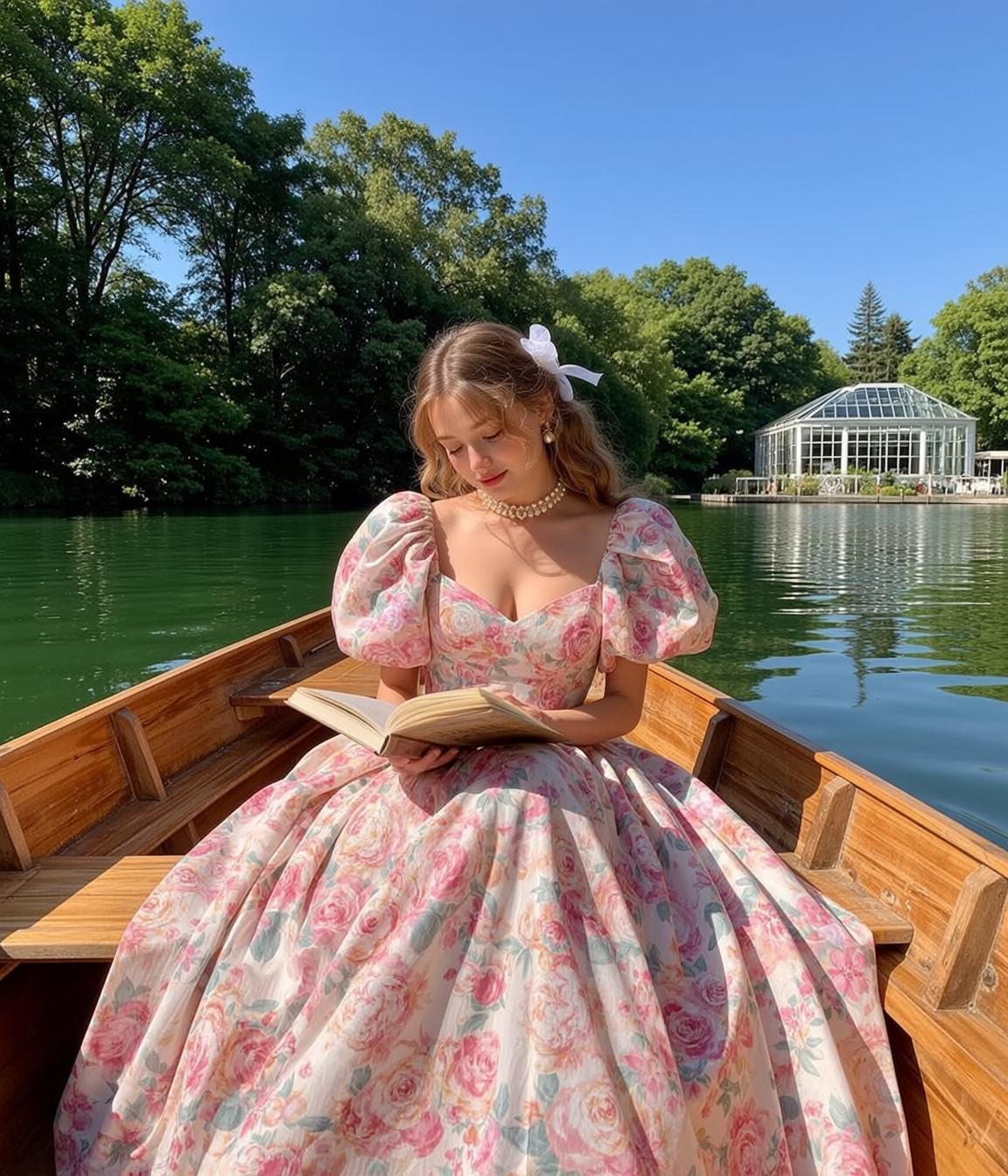 Floral Boat Reading Scene