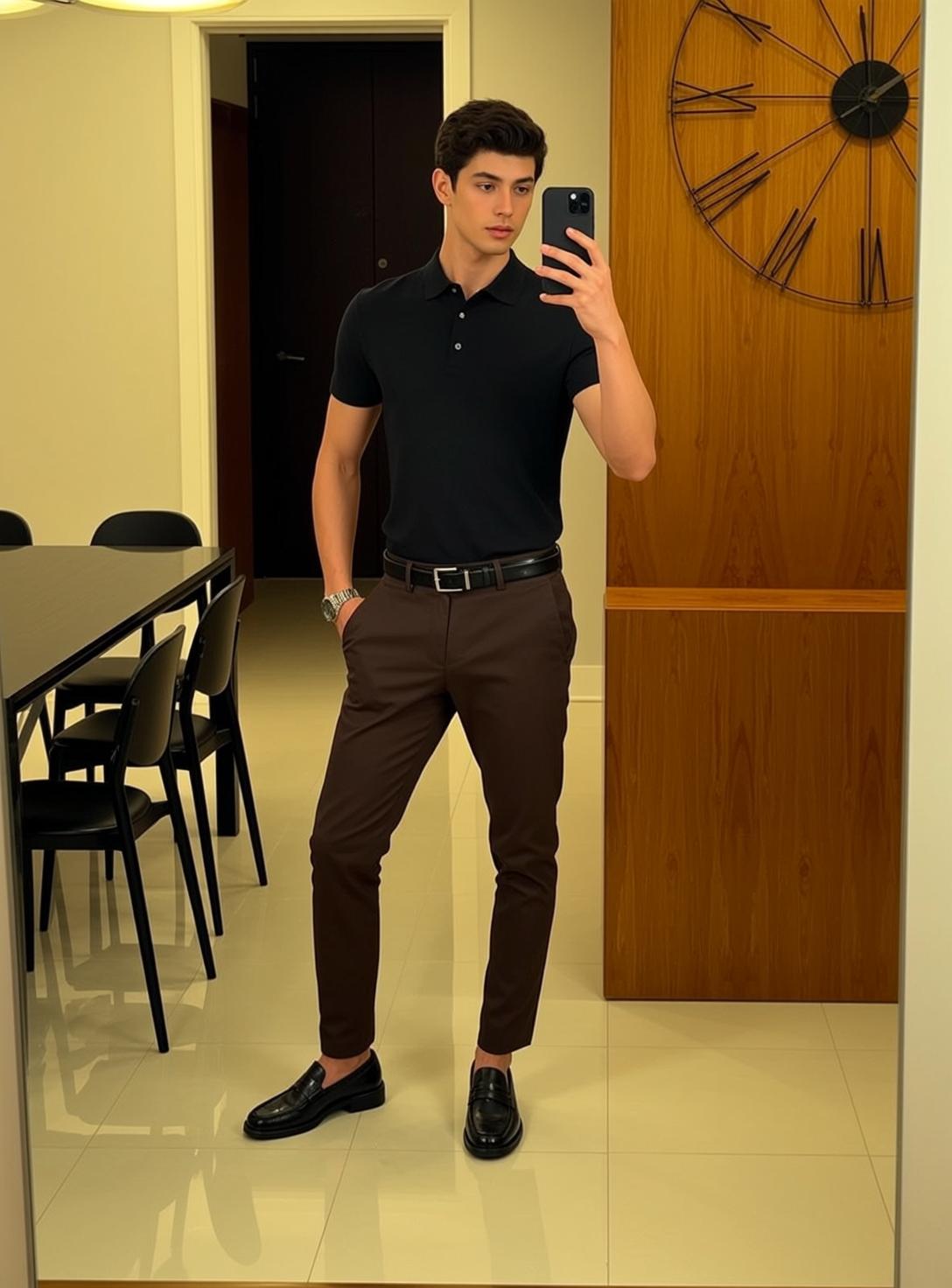 Young Dark Short Wavy Light Black Short-sleeved