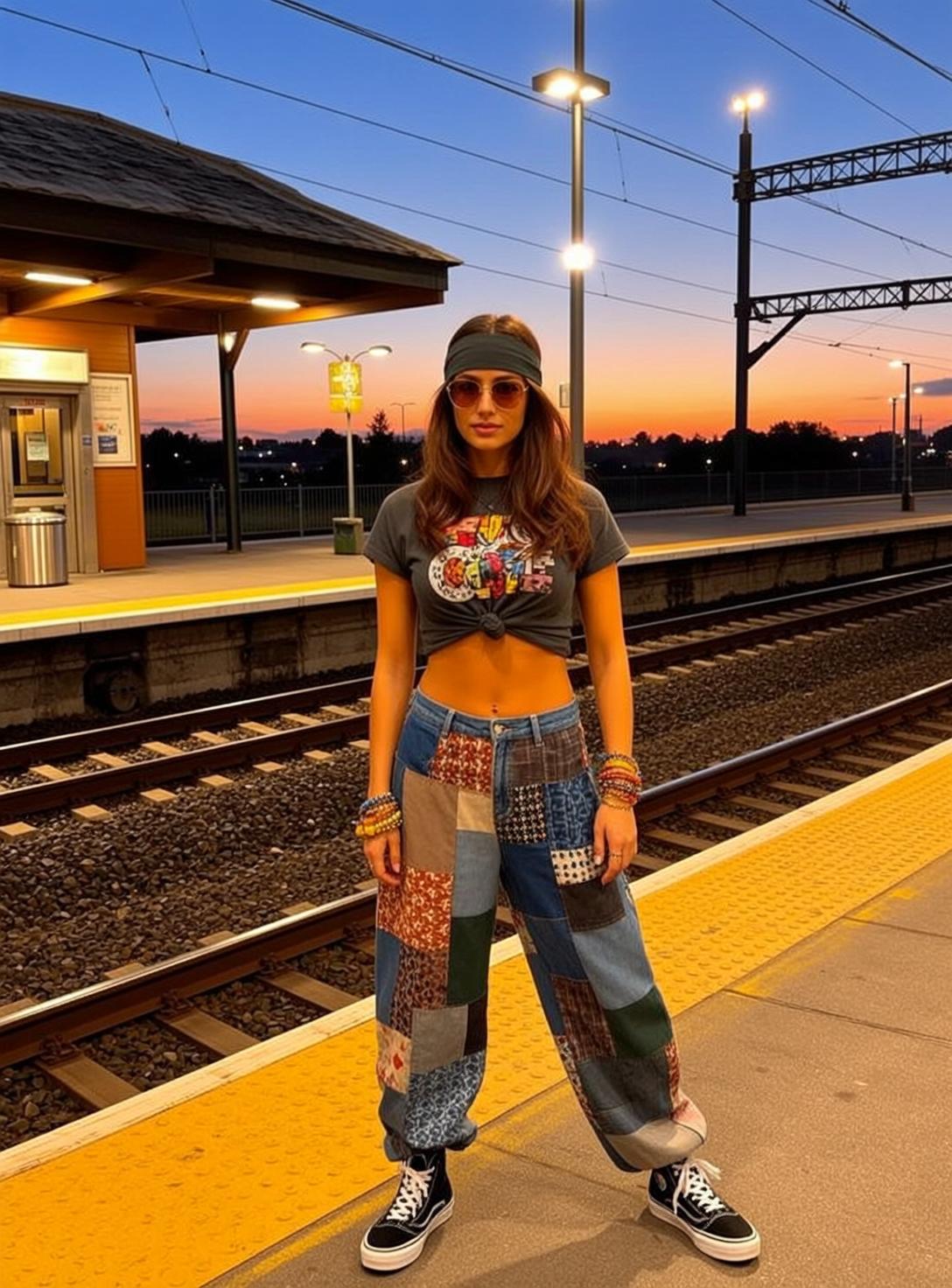 Train Station Platform Graphic Tee Baggy Jeans