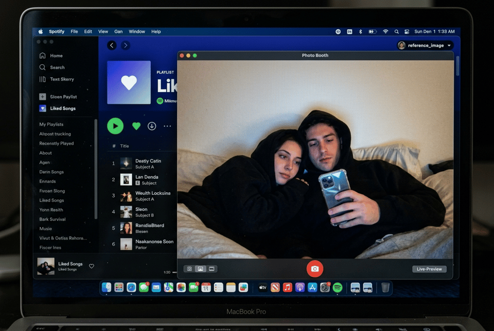 Macbook Screen Dark Mode Spotify Liked Songs reference photo