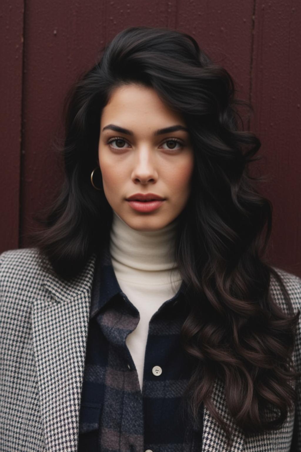 Dark Wavy Hair Olive Skin Plaid Shirt Blazer