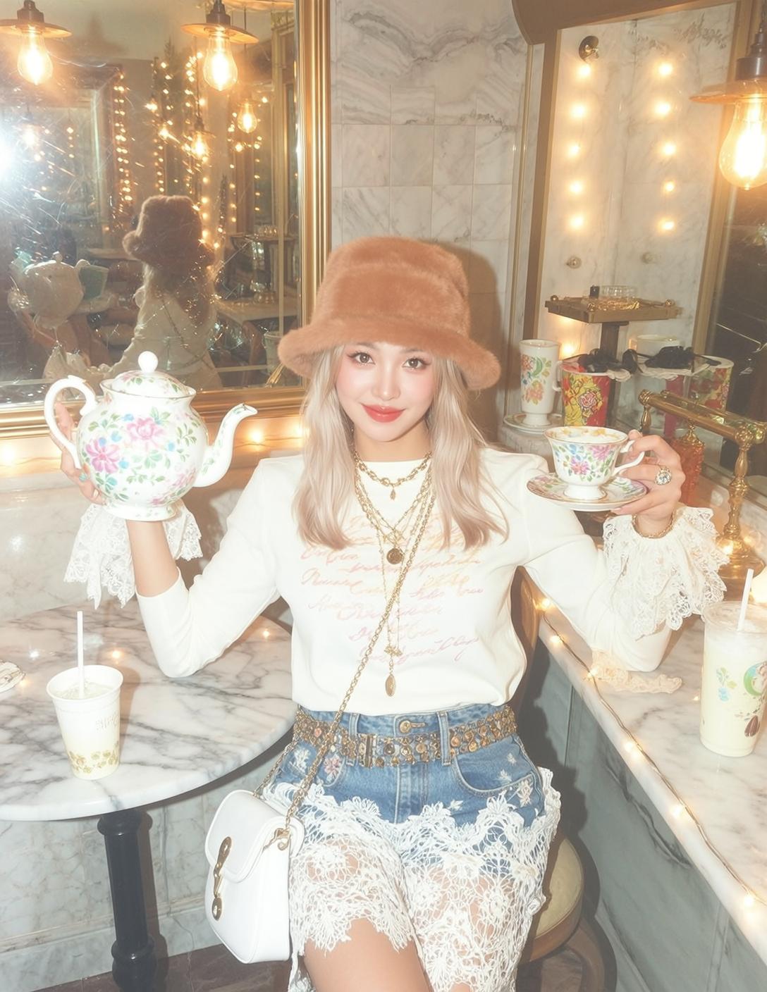 Explore Seated Holding Floral Patterned Teapot Her