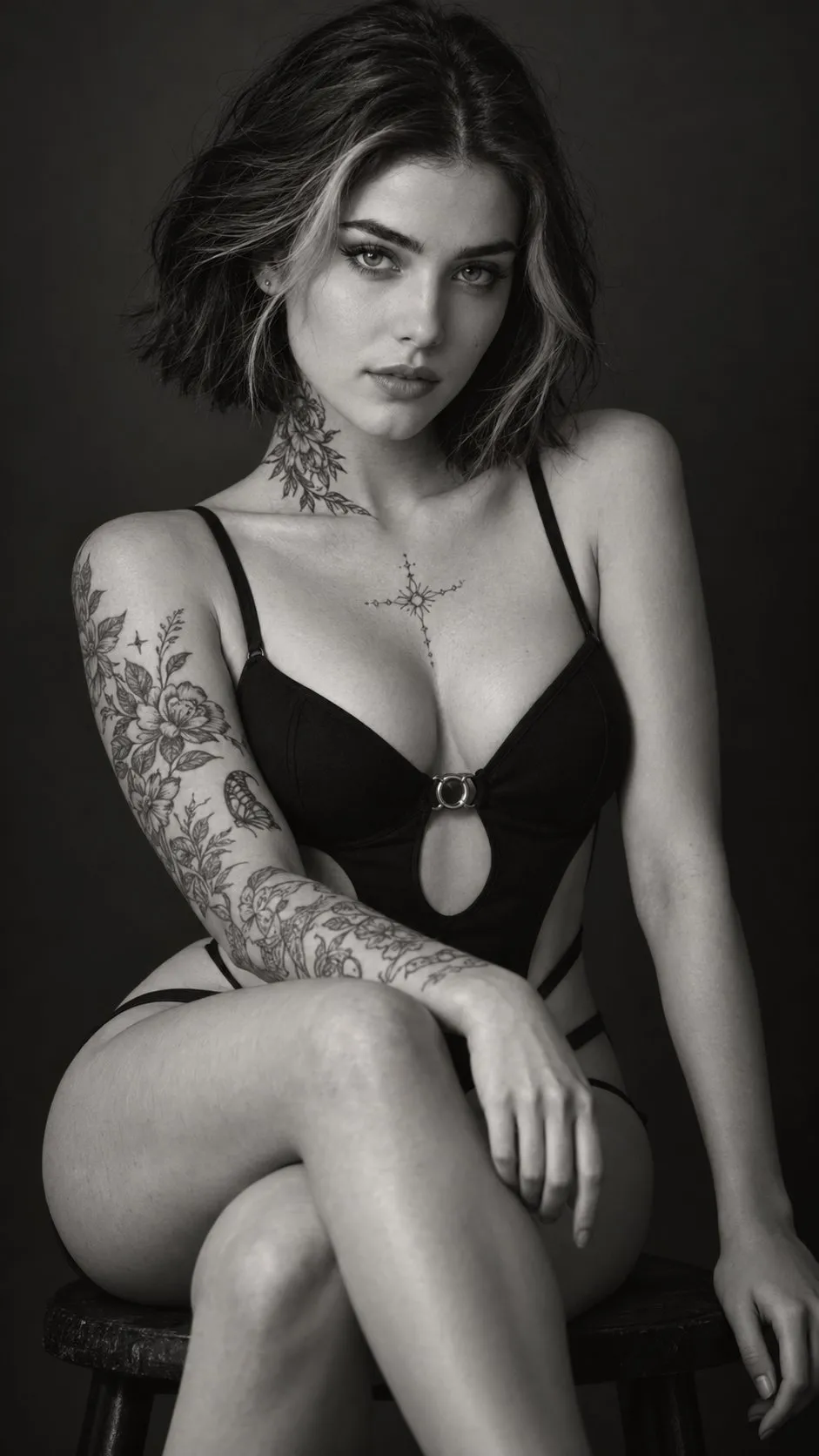 Tattoos Piercings And Makeup In Monochrome Studio Portrait