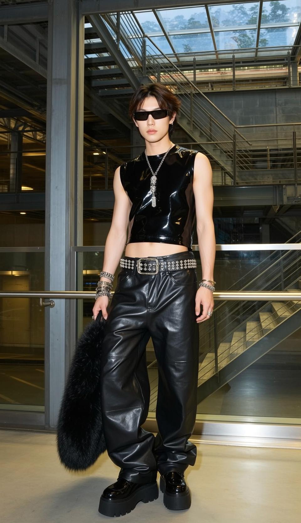 Black Leather Belt Black Sleeveless Latex