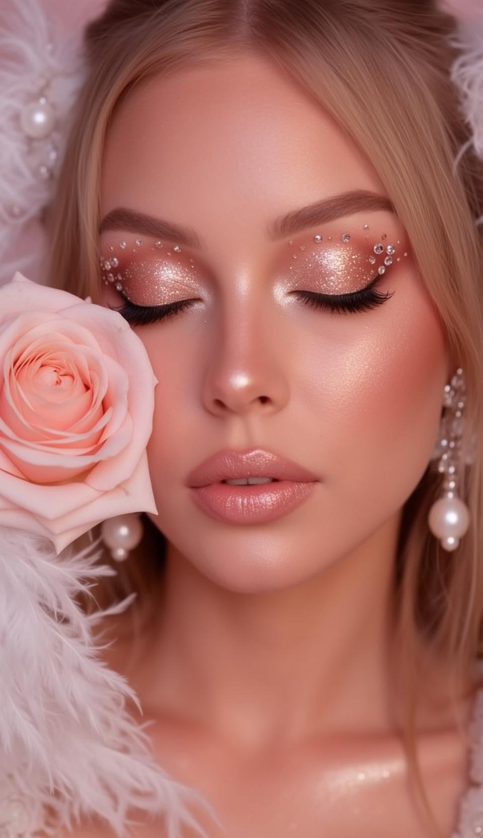 Makeup Photorealistic Young Her Eyes Closed Head