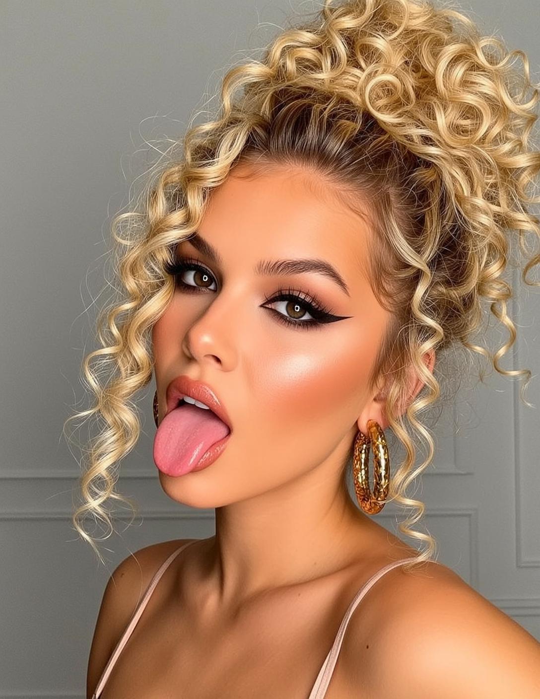 Makeup Captured Close-up Her Head Tilted Slightly