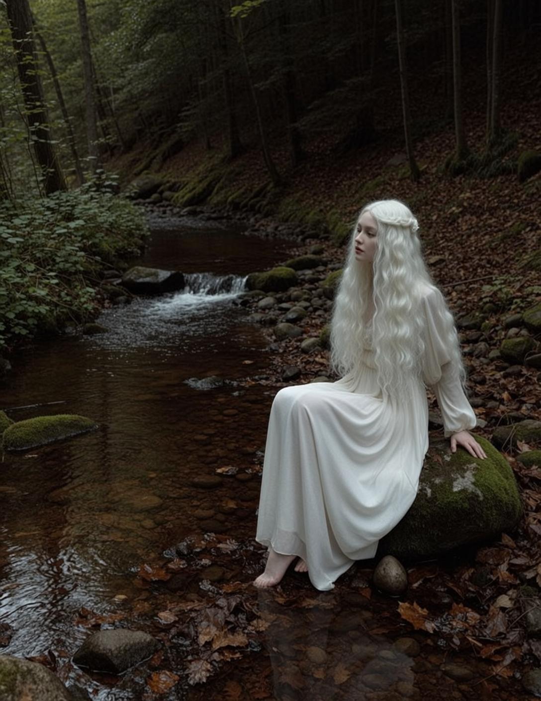 White Dress and White Skirt on Forest