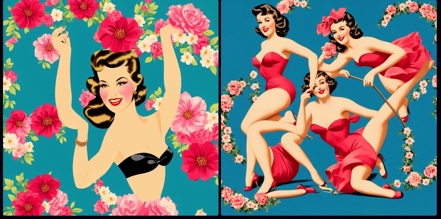 Vintage Pin Up Girl Floral Background