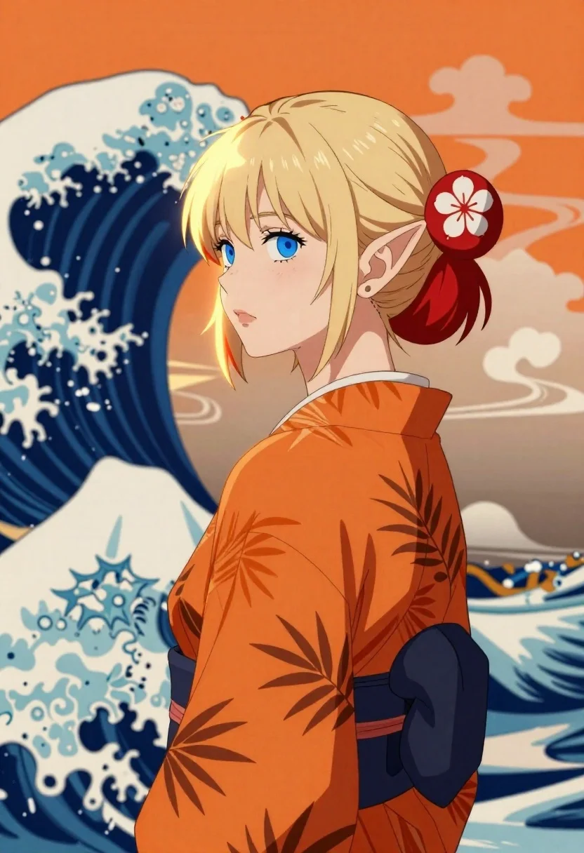 Digital Art Young Woman Profile Against Stylized Ocean Scene Subject reference photo