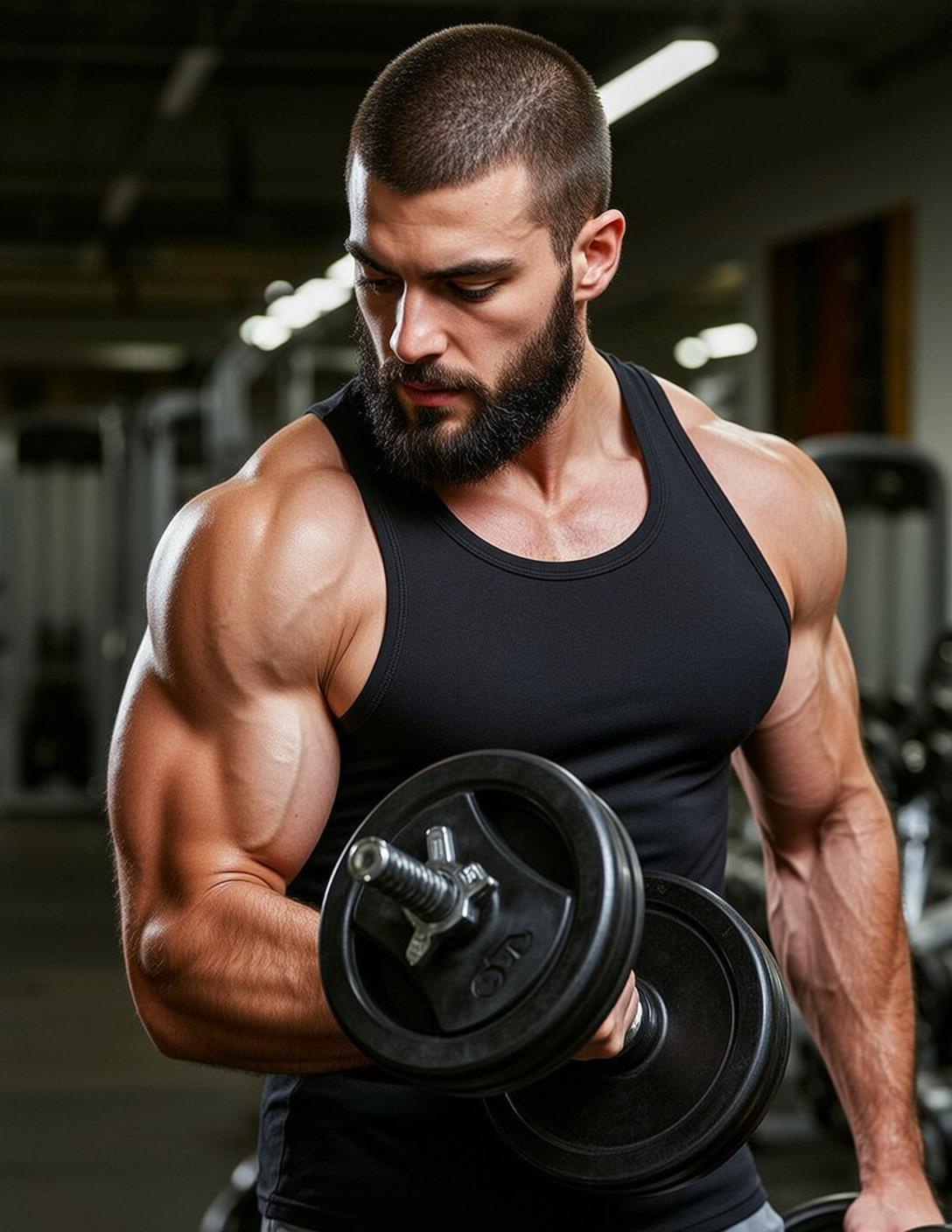 Muscular Short Buzz Cut Fair Black Tank