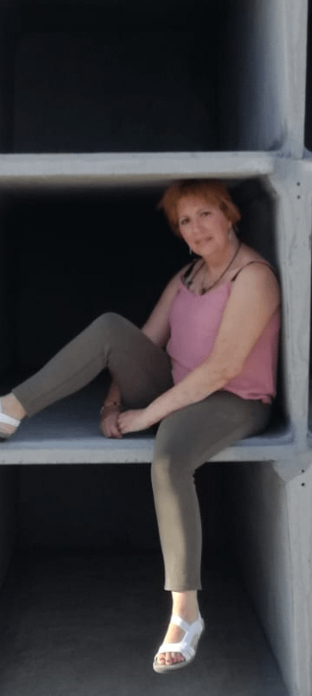 Concrete Pipe Outfit With Pink Camisole And Olive Leggings
