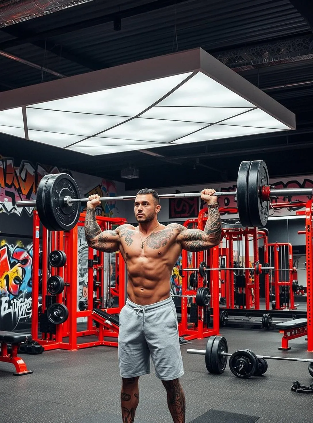 Tattoos And Necklace In Gym Portrait