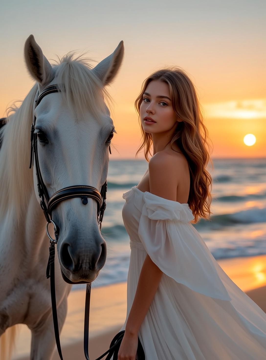 Explore Stands Right White Horse Her Body