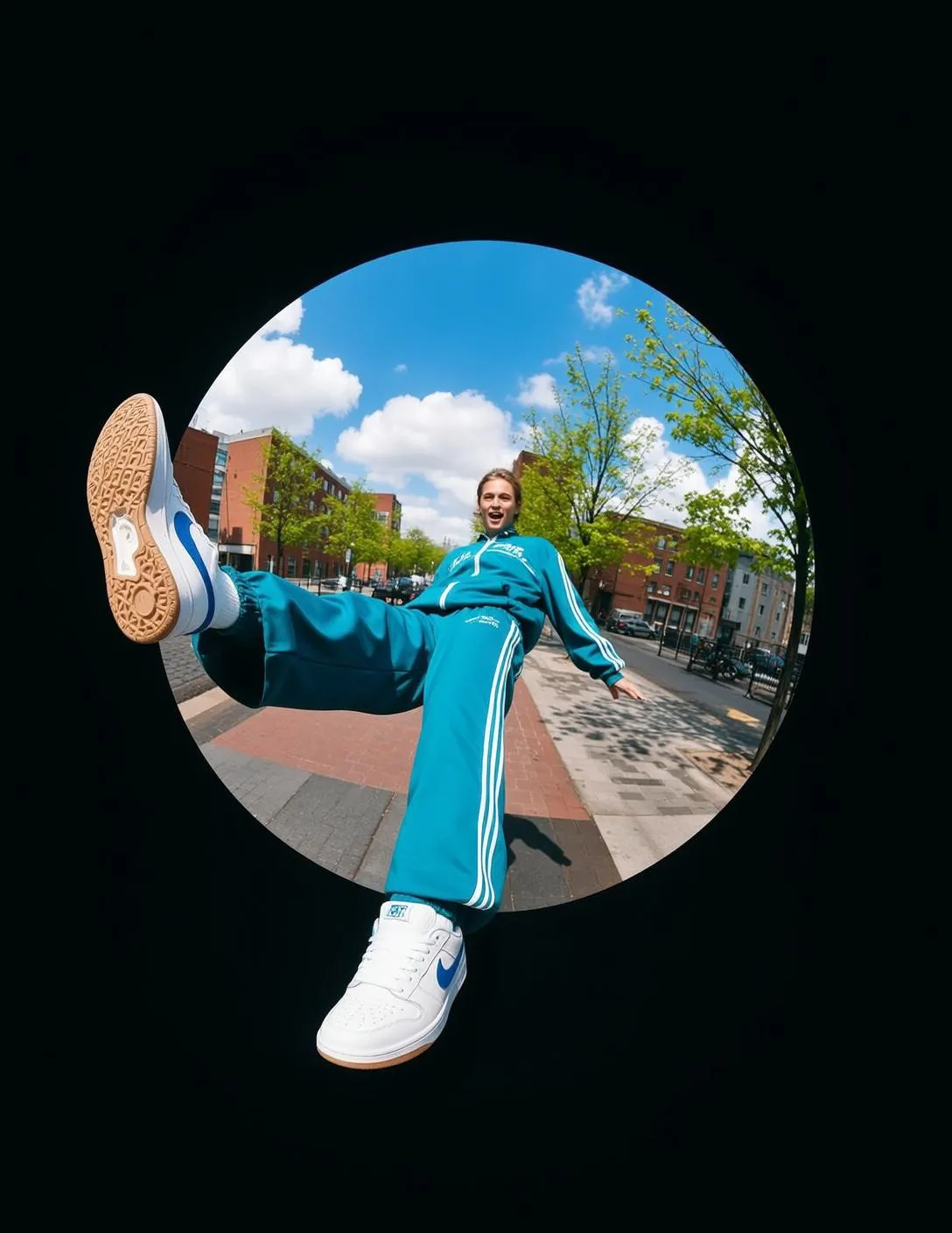 Fisheye Young Blonde Short Fair Teal Tracksuit