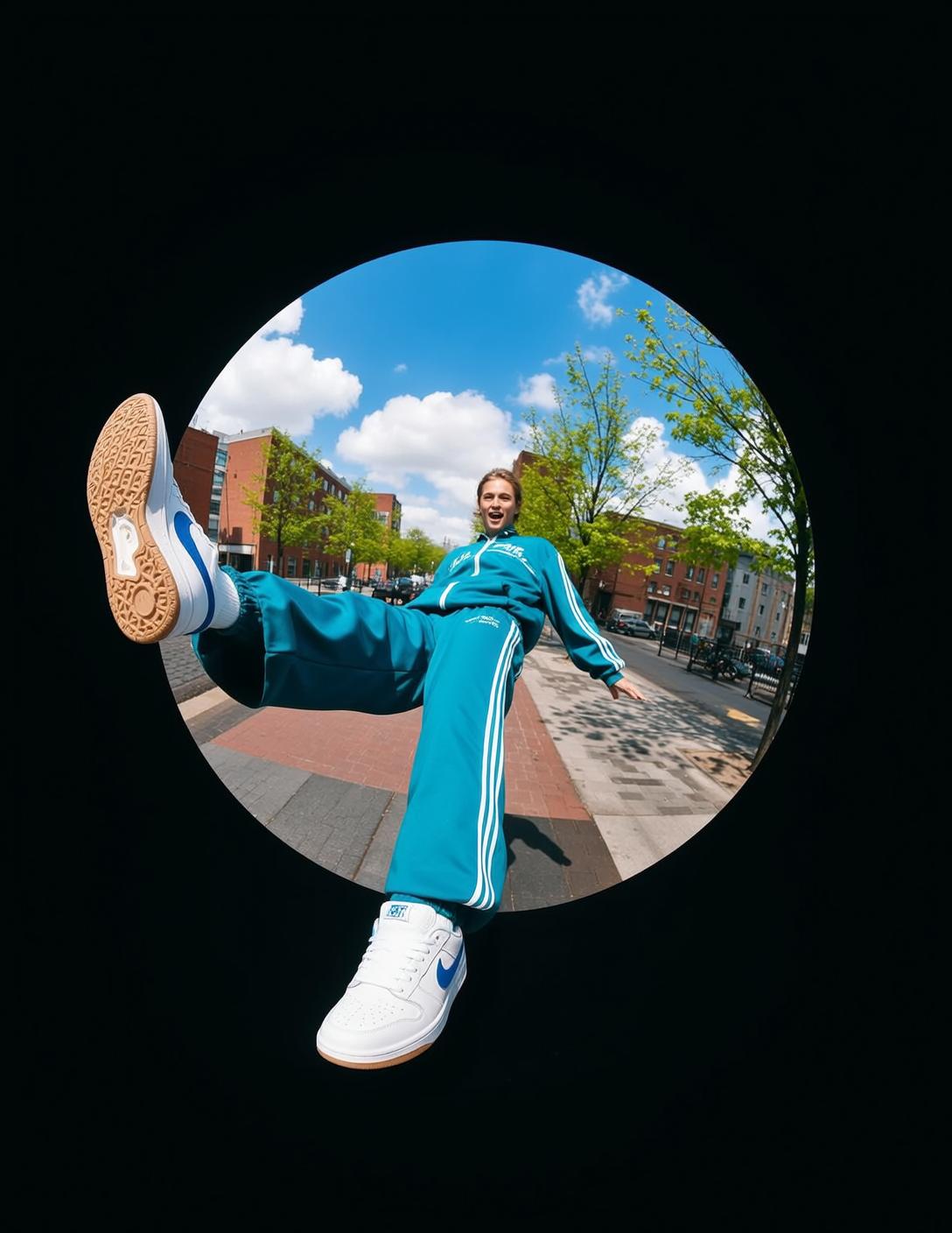 Fisheye Young Blonde Short Fair Teal Tracksuit