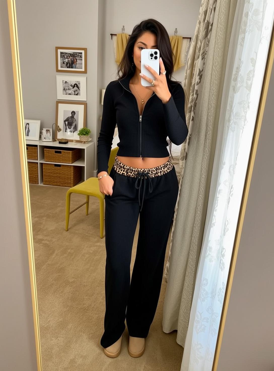 Black Zip Crop Top Mirror Selfie
