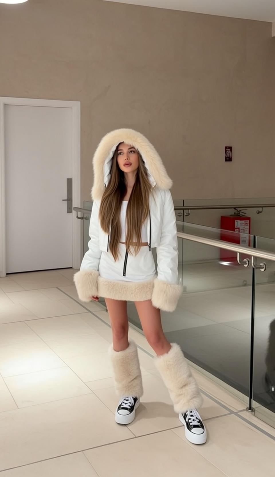 White Fur Trim Winter Set