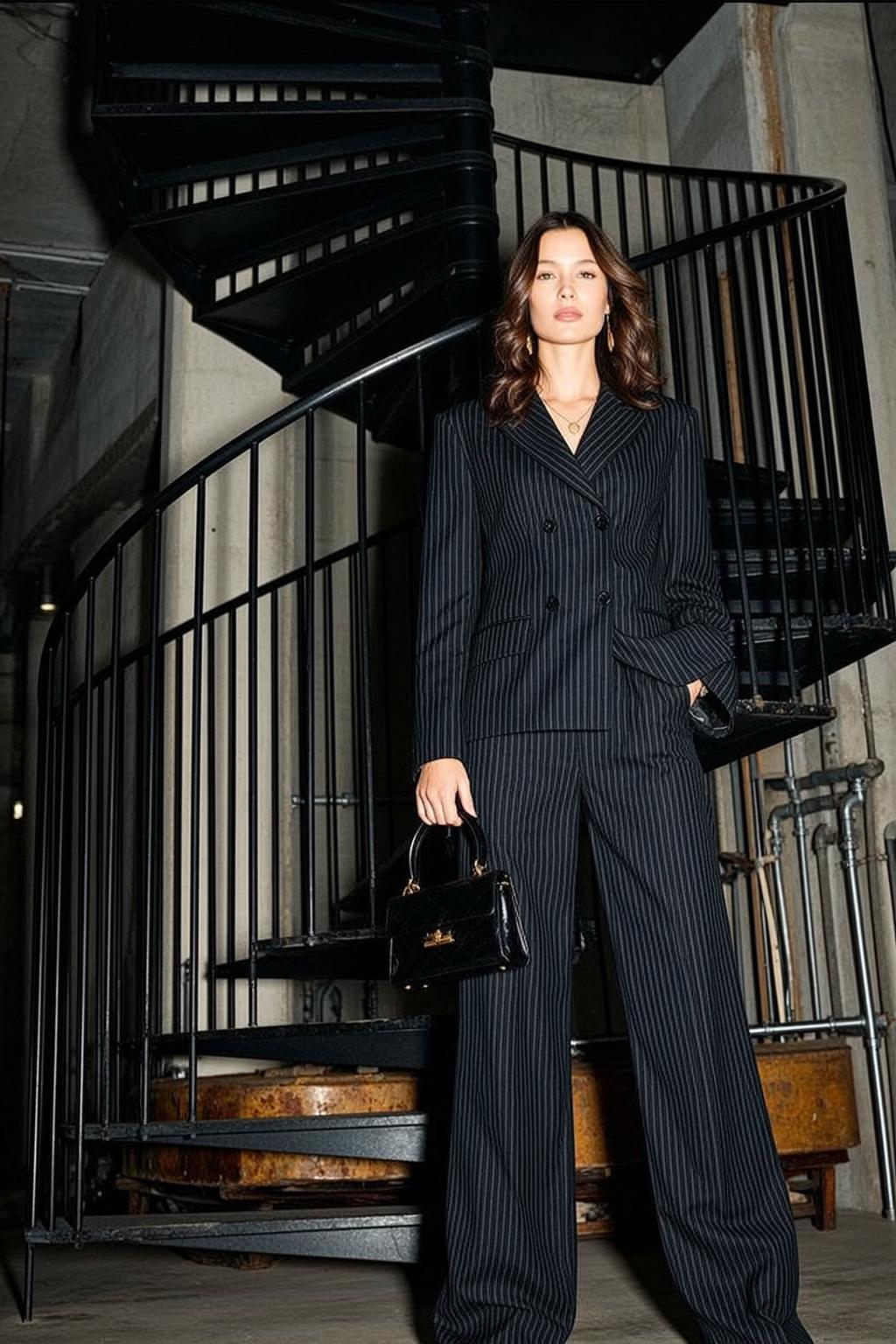 Pinstripe Blazer Industrial Interior Spiral Staircase