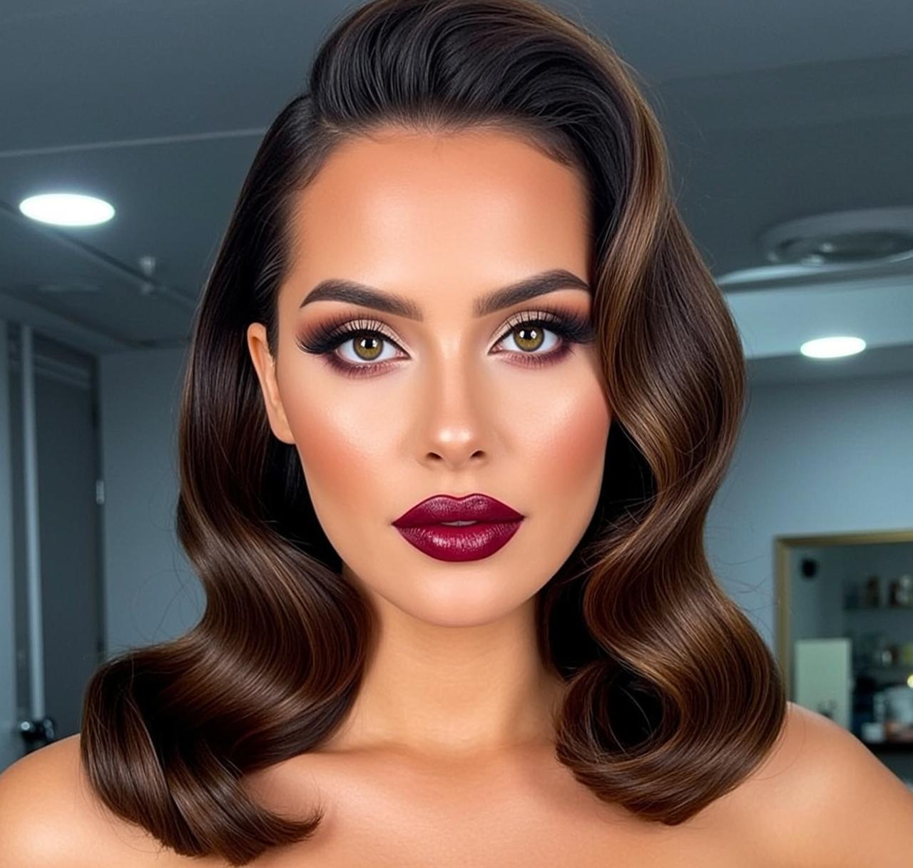 Glamorous Woman Vintage Waves Studio Lighting