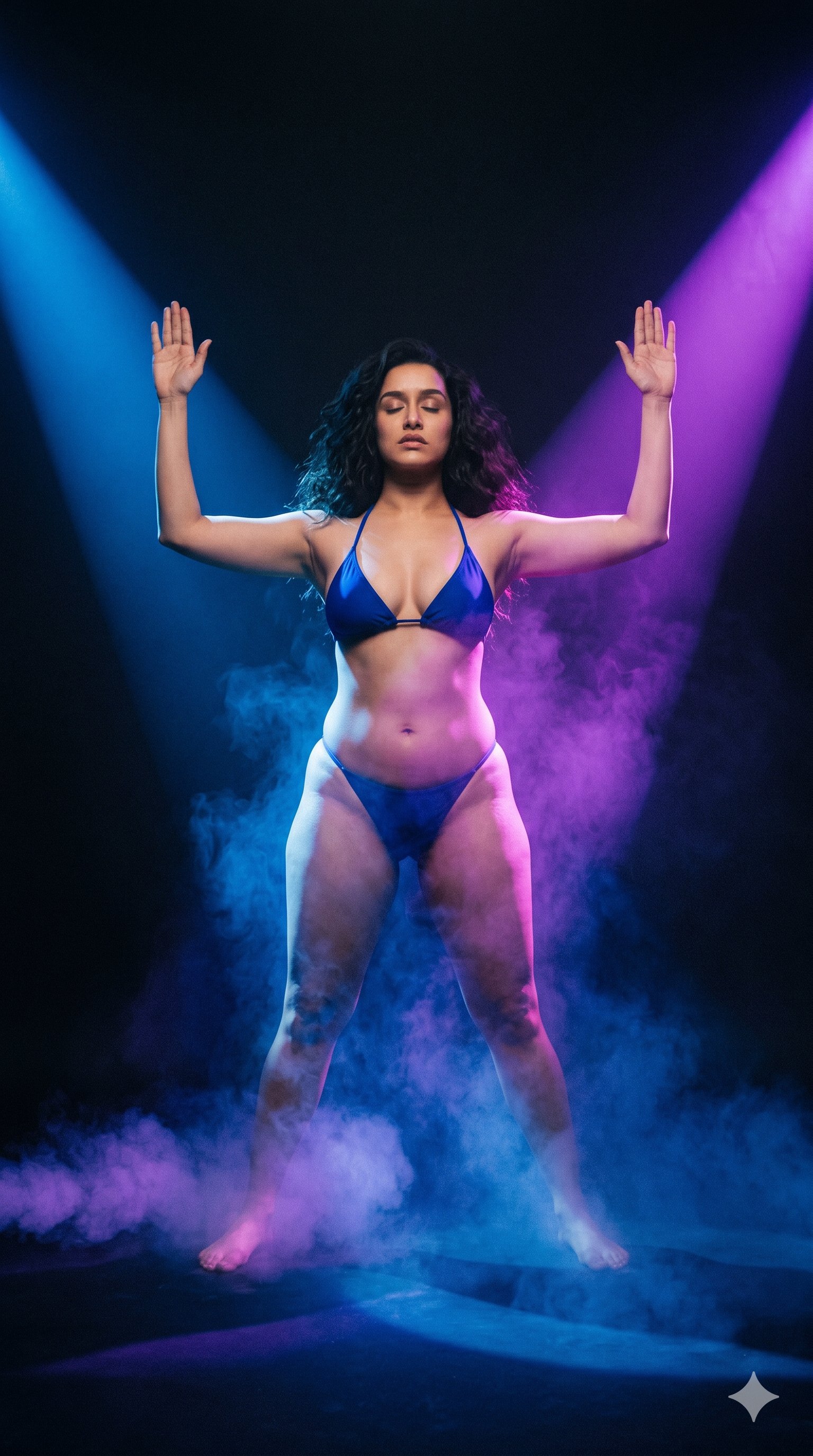 Blue Bikini With Smoke And Spotlights
