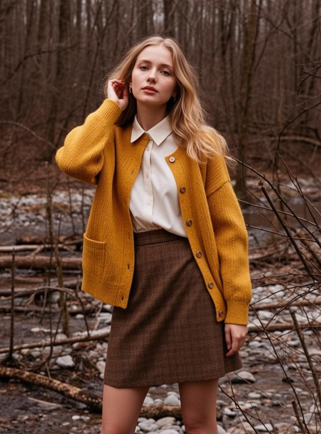 Yellow Cardigan Stream Forest