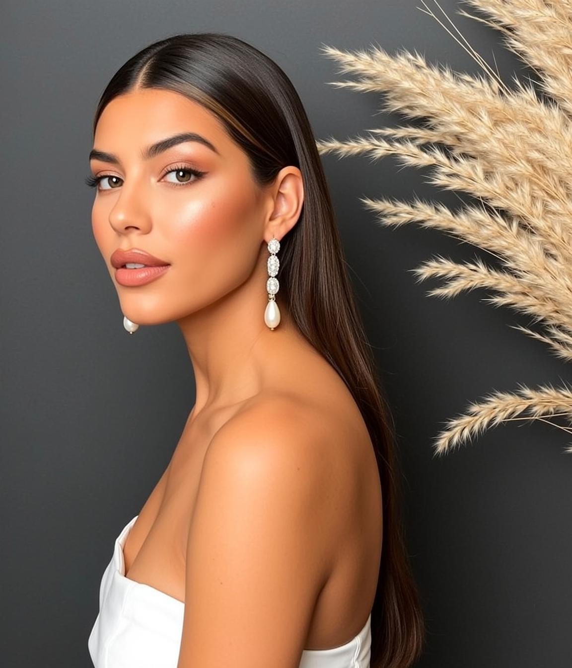 Woman White Dress Pampas Grass Studio