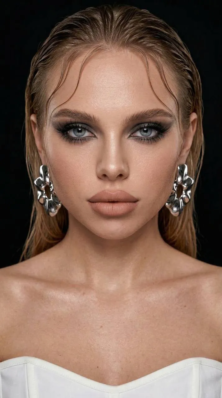 Realistic Studio Beauty Portrait Wet Hair Earrings