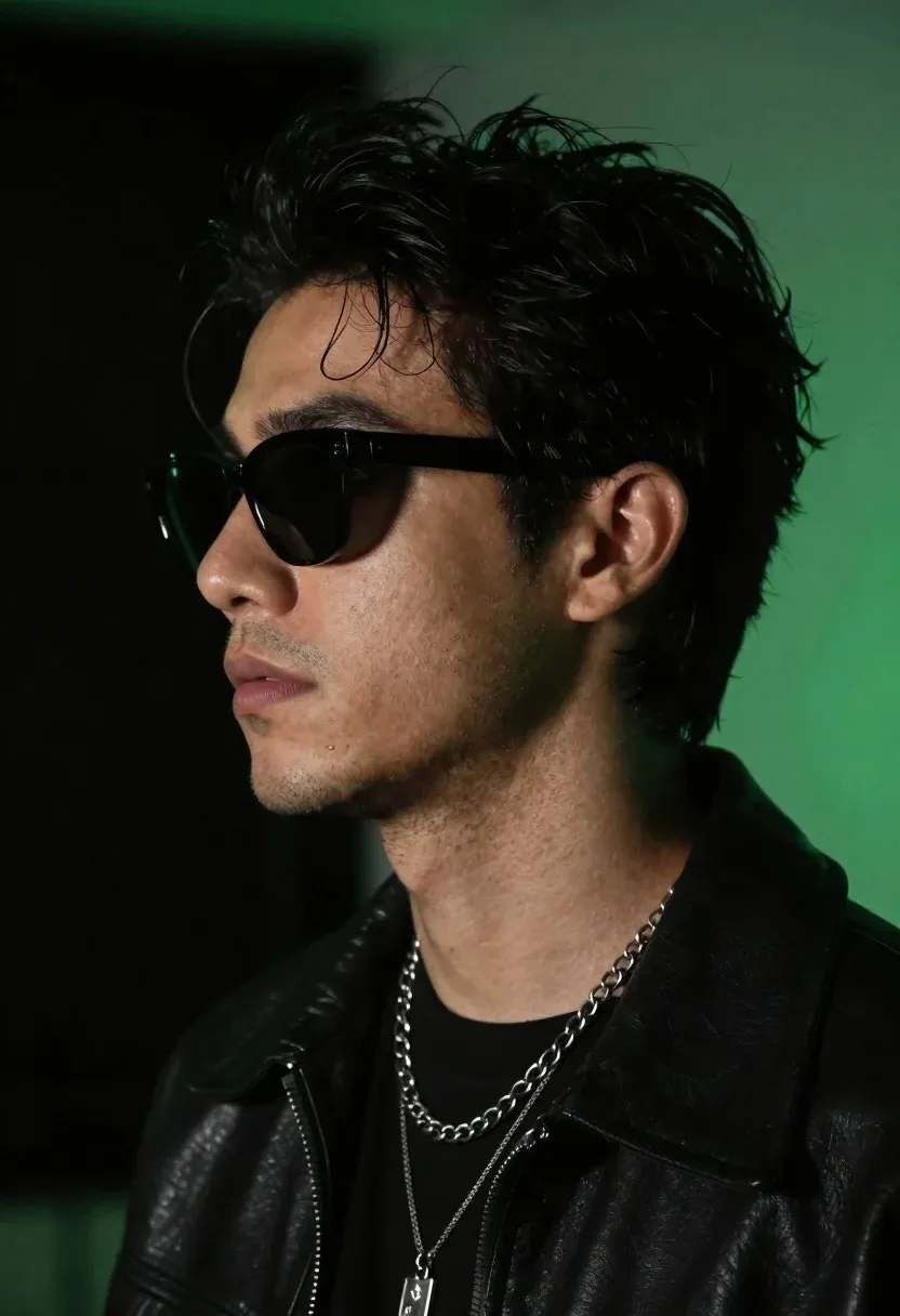 Close-up Profile Portrait Young Man With Dark Tousled Hair And
