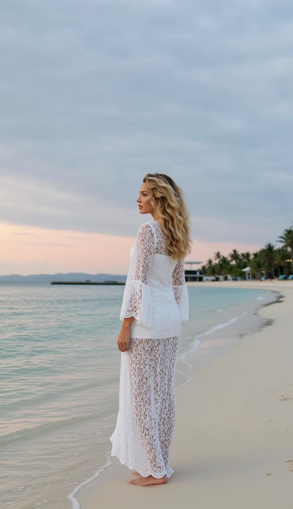 Vacation Long Wavy Blonde Hair Fair Skin
