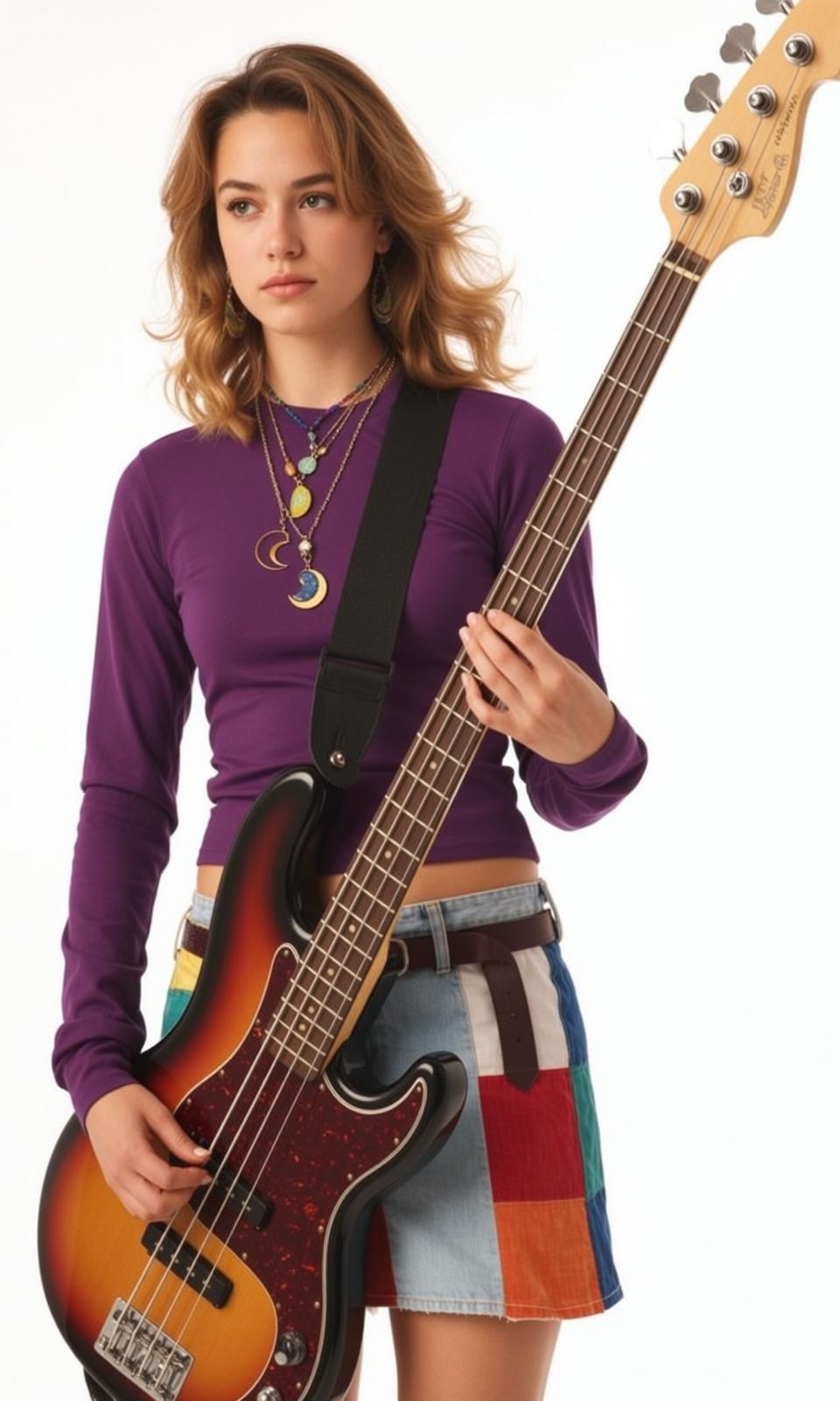 Blonde Woman Purple Crop Top Denim Skirt Studio