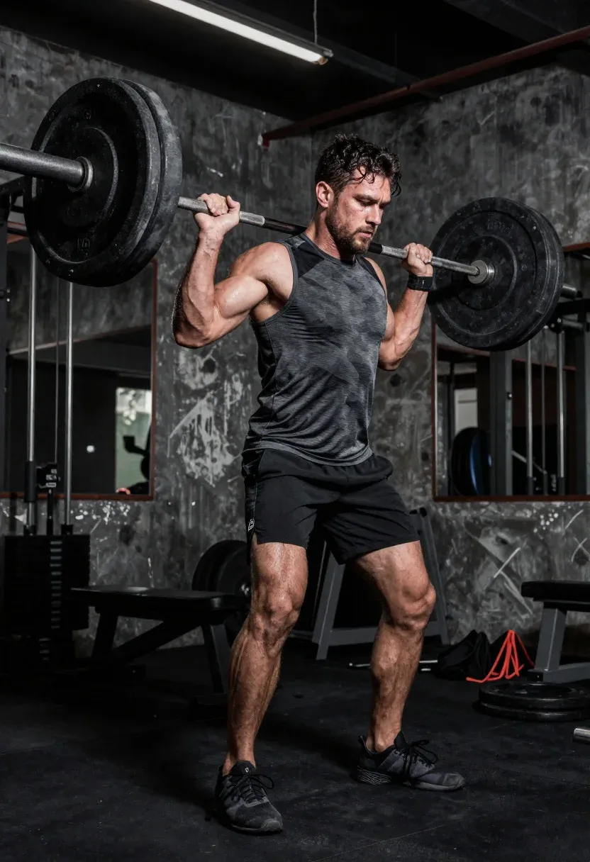 High-intensity Gym Scene Capturing Powerful Athlete Mid-workout Gritty Fitness Environment