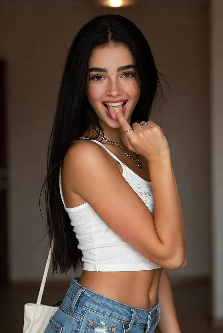 Necklace And Rings With White Ribbed Tank Top