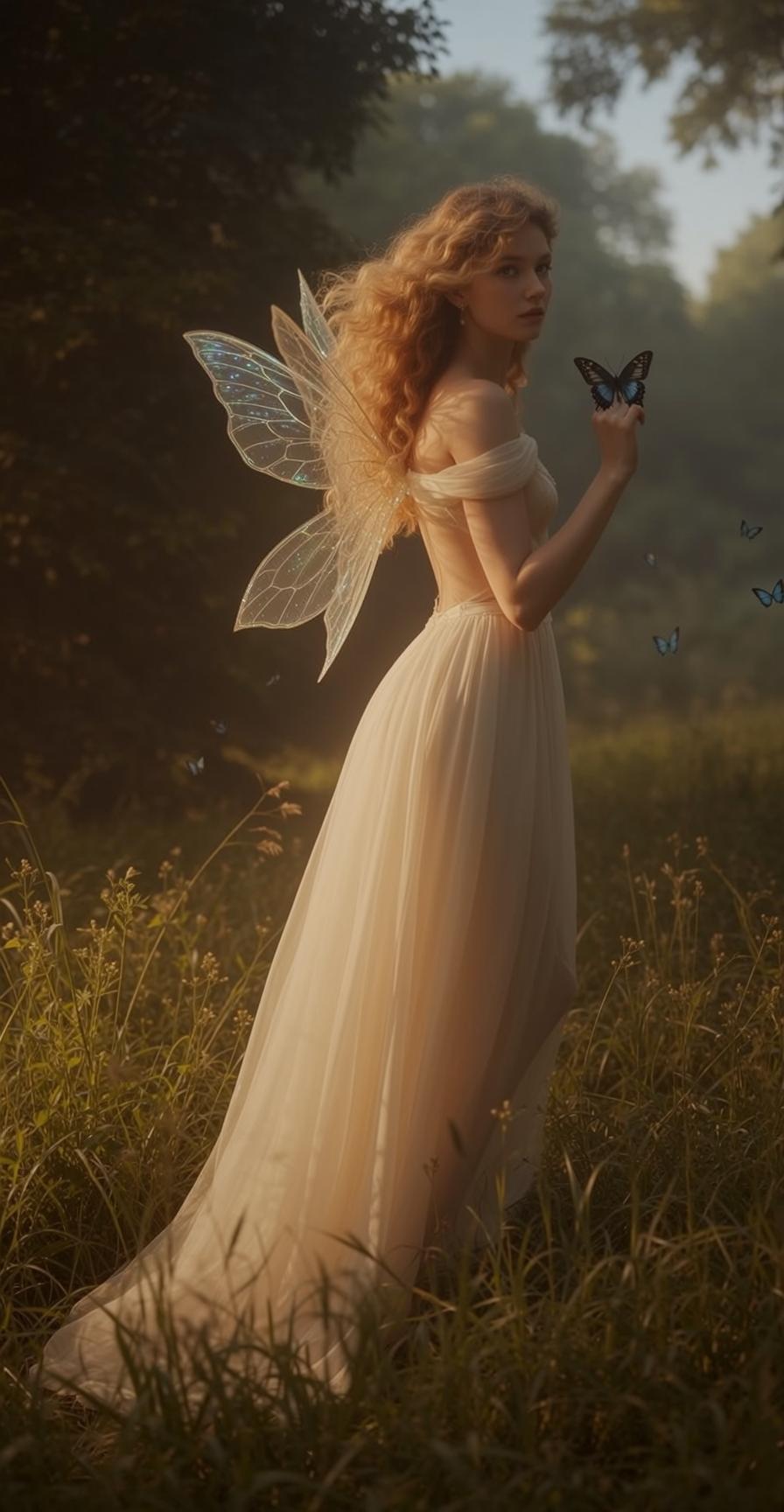 Fairycore Young Long Curly Blonde Fair Off-the-shoulder