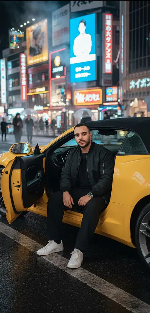 Young Man With Ideal Well-proportioned Body Sitting Casually Luxurious Yellow