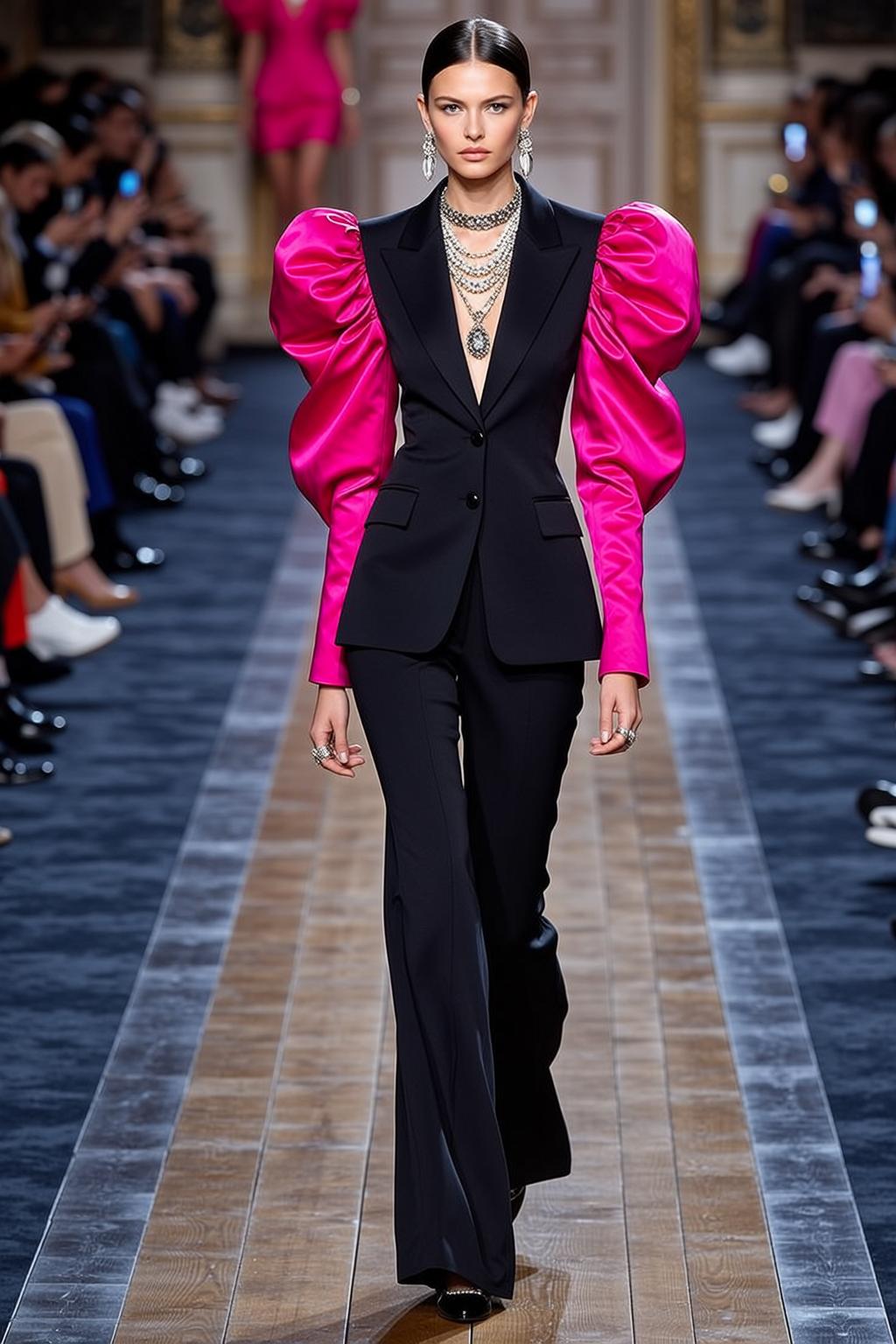 Pink Puff Sleeve Blazer Runway Walk