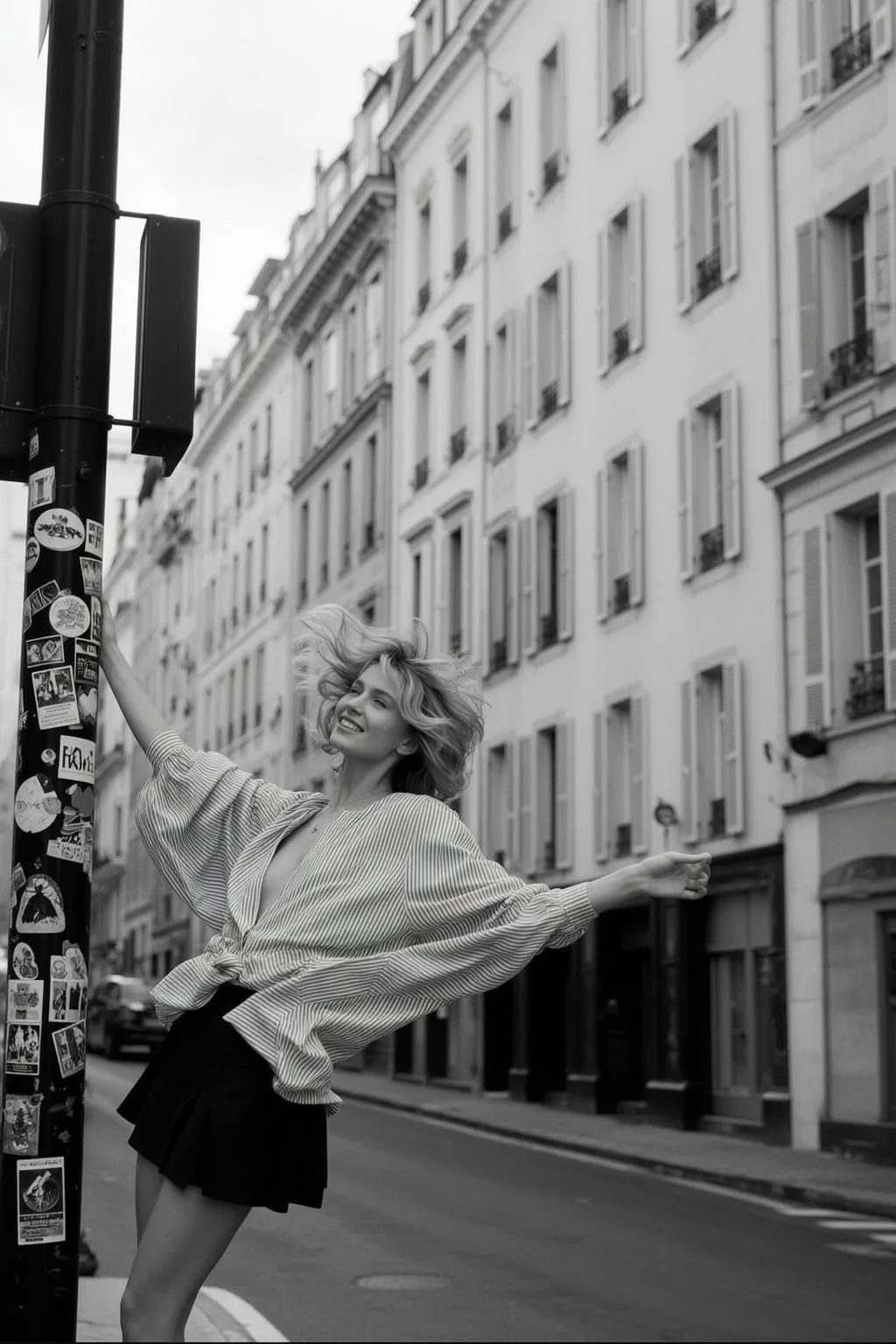 Paris Street Joyful Woman Windswept Hair