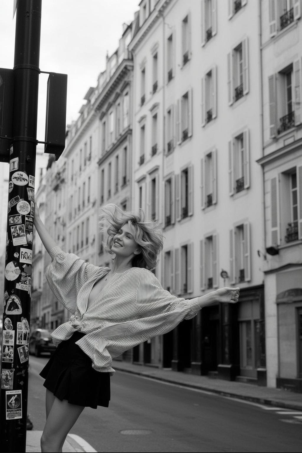 Paris Street Joyful Woman Windswept Hair