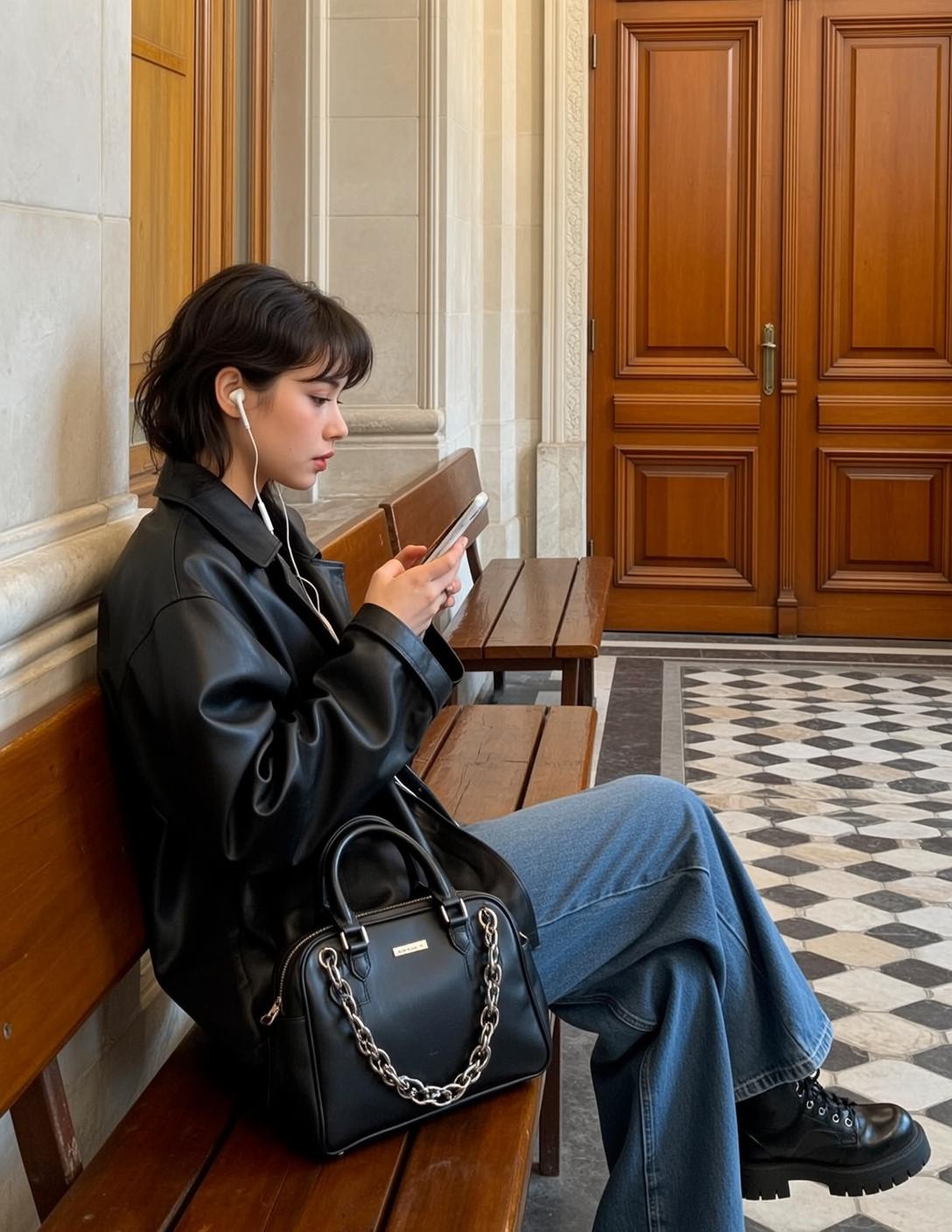 Explore Seated Wooden Bench Her Body Angled