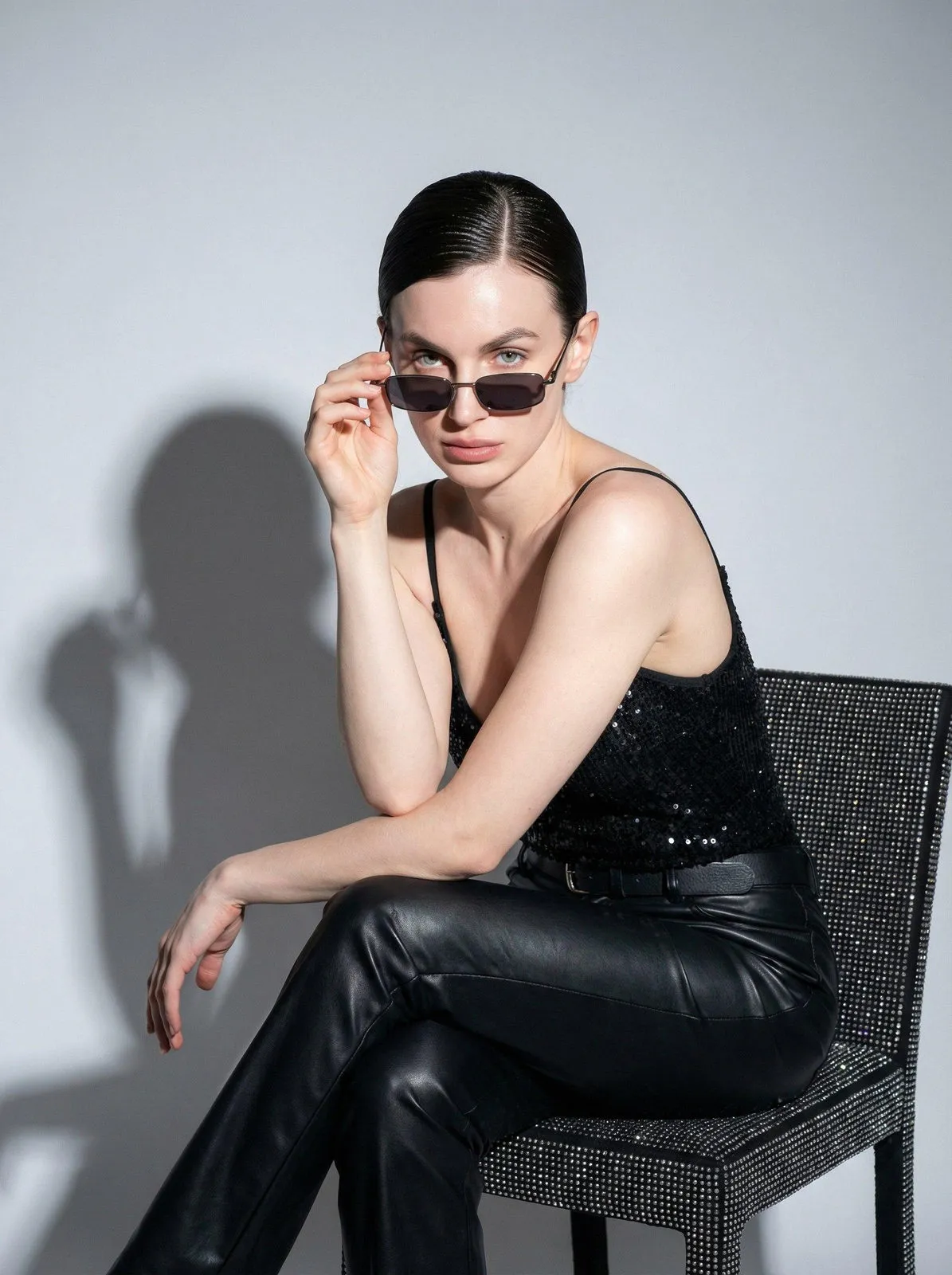 Realistic Studio Portrait Woman Sunglasses