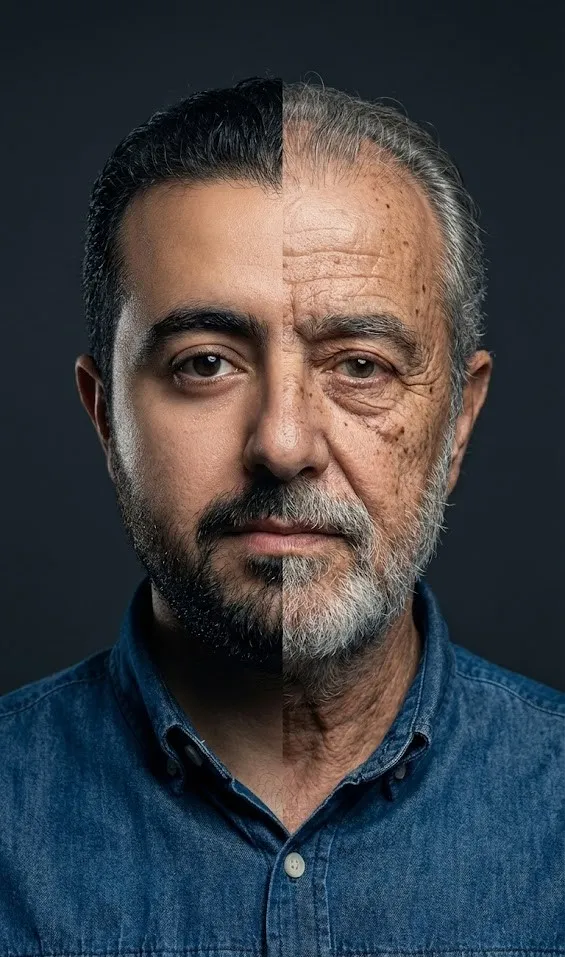 Symmetrically split portrait of a single person