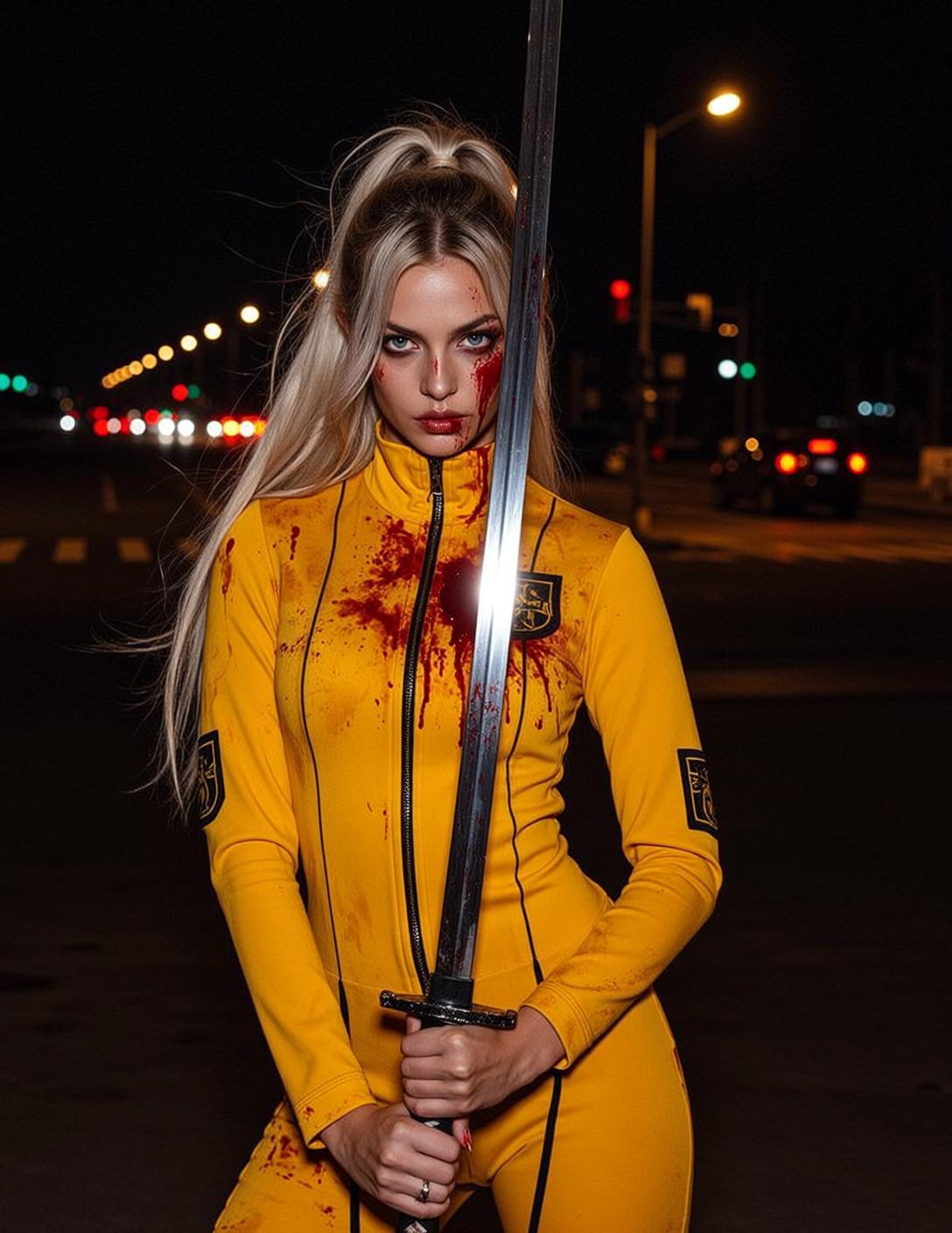 Yellow Jumpsuit Sword Night Street