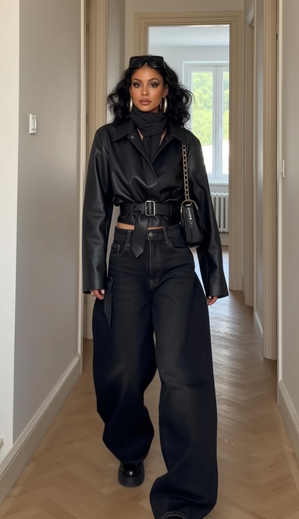 Black Leather Shirt Hallway Walk