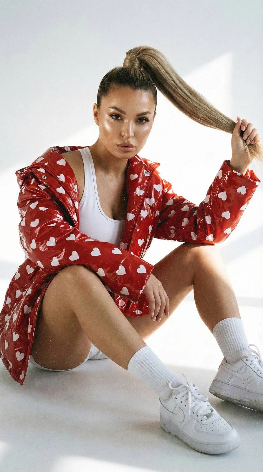 Realistic Girl White Top Red Jacket