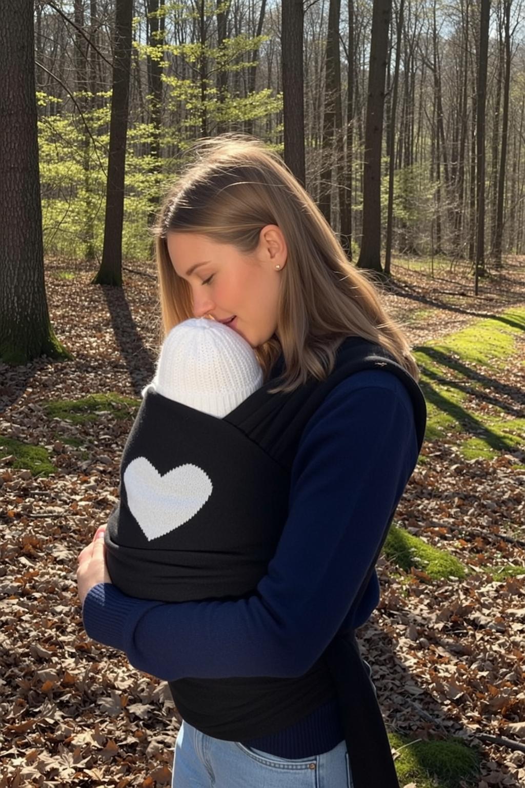 Explore Holding Baby Wrapped Black Fabric Carrier